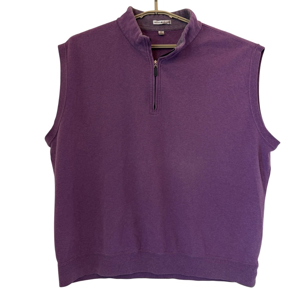 Peter Millar 2X‎ Purple 100% Cotton Quarter Zip Sweater Vest Oversized Mock Neck